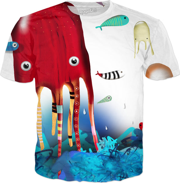 Octopi Marine Blue Abstract Waves T-Shirt