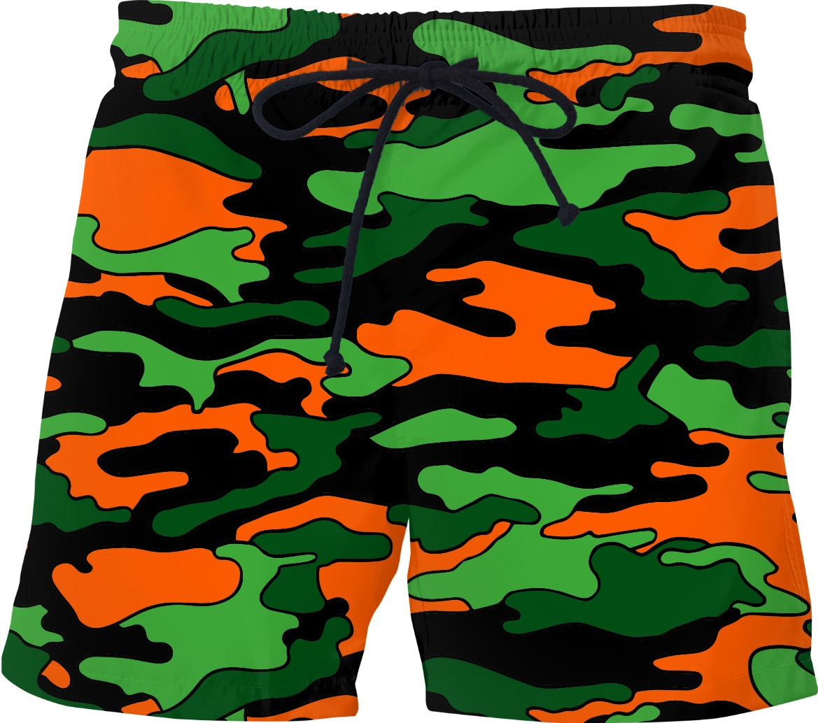 Orange & Green Camo Swim Shorts