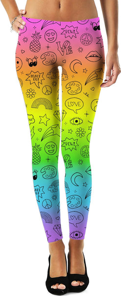 Fun Black Outlined Icons Leggings