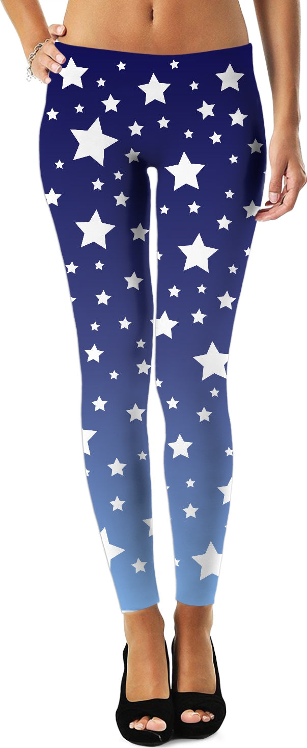 White Stars Blue Ombre Leggings