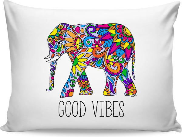 Colorful Tribal Elephant Good Vibes Pillowcase
