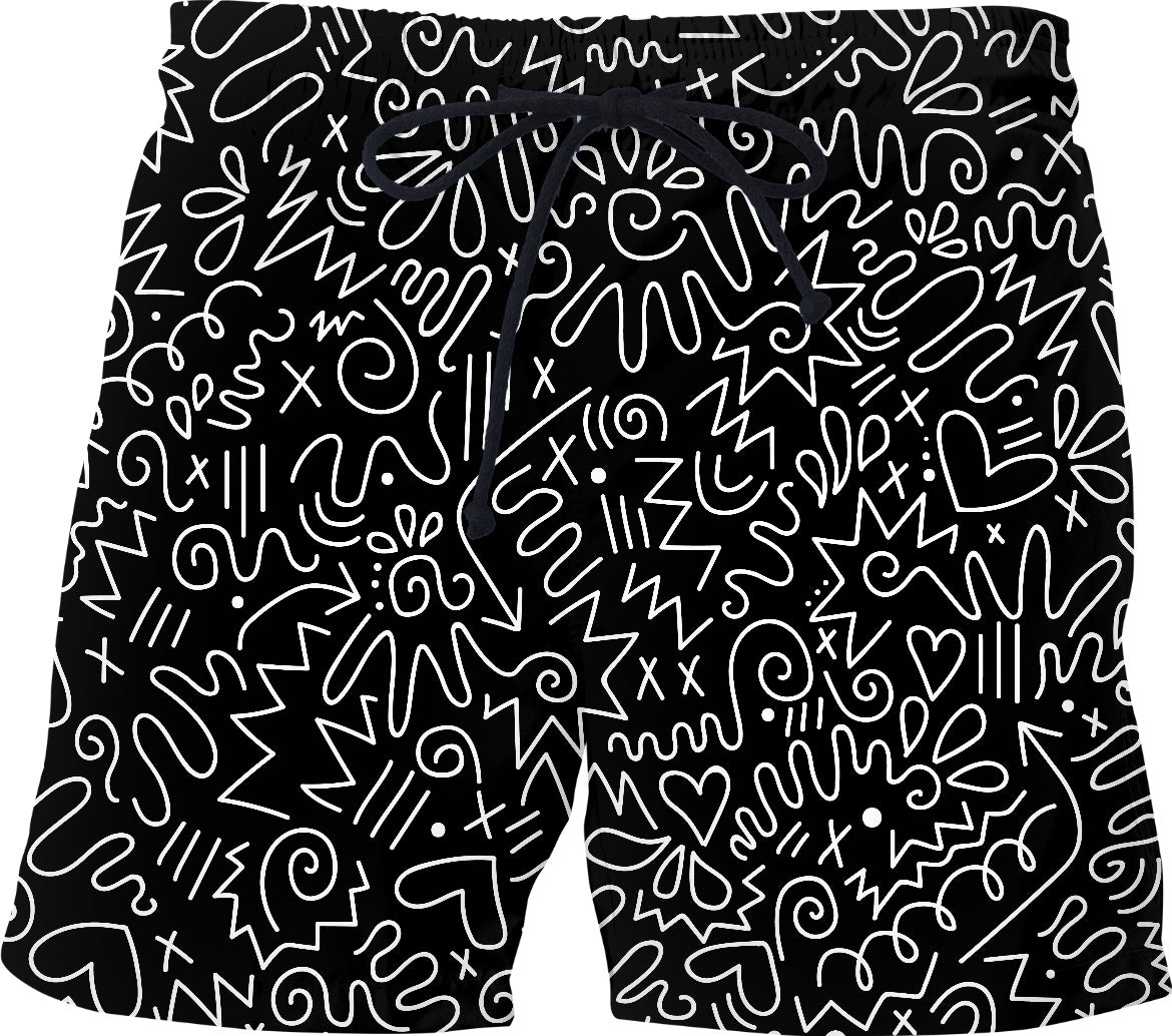 White Doodle Swim Short