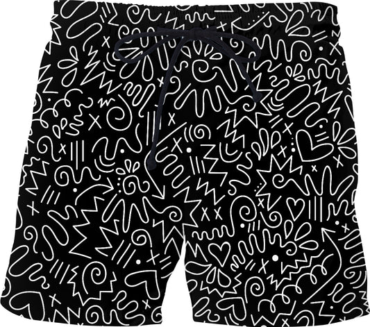 White Doodle Swim Short