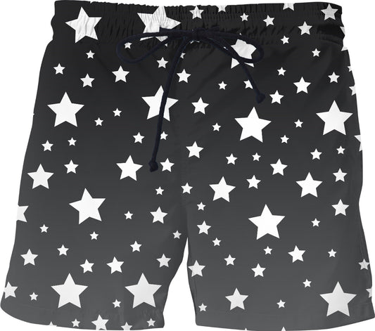 White Stars Gray Ombre Shorts Swim Trunks