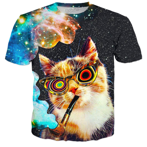 Smoking In Outer Space Cat T-Shirt