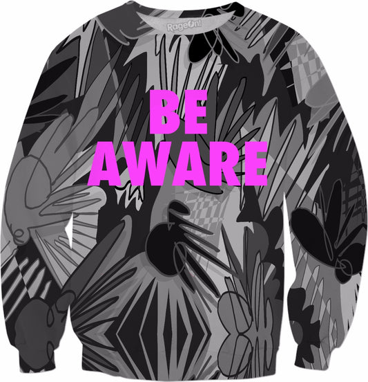 Be Aware Grey Breast Cancer Awareness Crewneck Sweatshirt