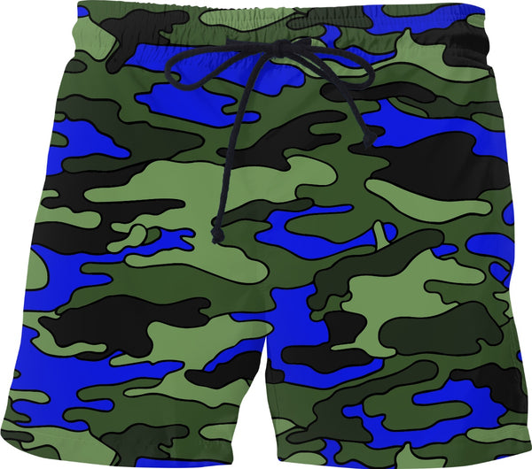 Blue & Green Camouflage Swim Shorts