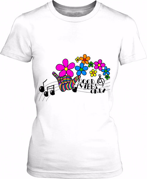 Good Vibes Only Music Notes Womens T-Shirt