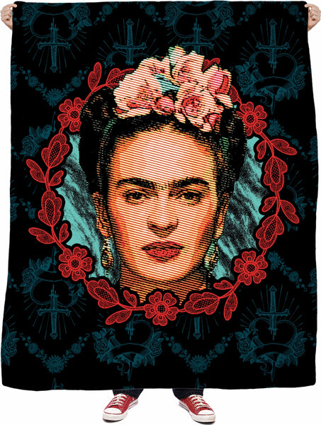 Frida Kahlo Floral Frame Fleece Blanket