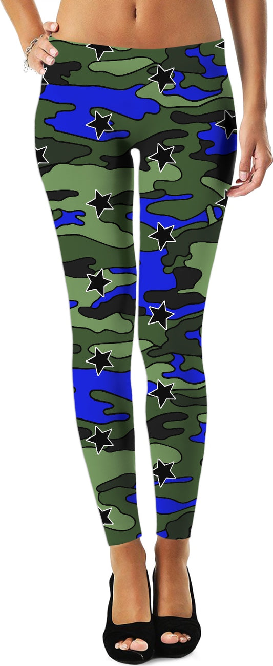 Green & Blue Stars Camo Leggings