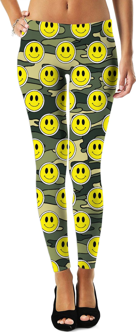 Smiley Green Camo Leggings