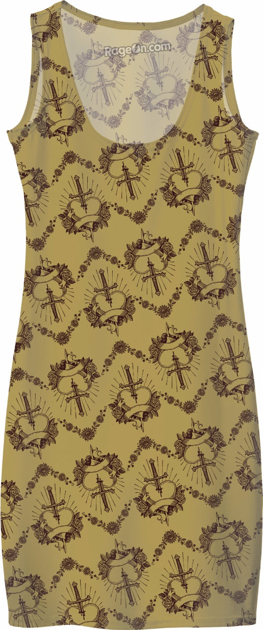 Gold Pierced Heart Pattern Simple Dress