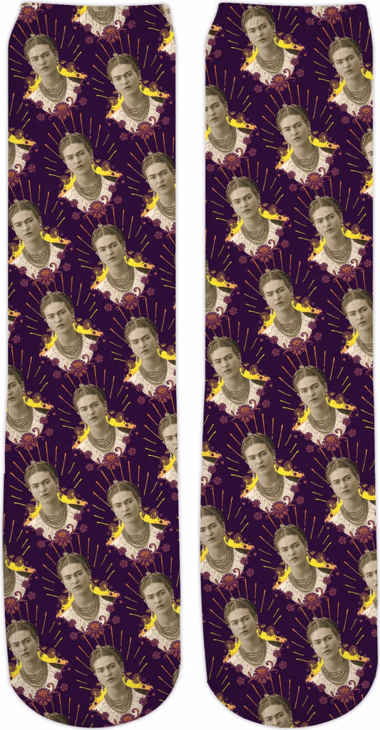 Frida Portrait Pattern Crew Socks