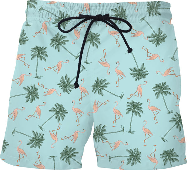 Flamingos and Palm Trees Swim Shorts