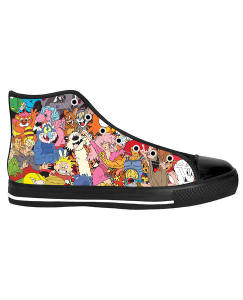 80's Cartoon Collage Black Sole High Top Shoes