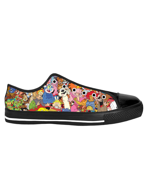 80's Cartoon Collage Black Sole Low Top Shoes