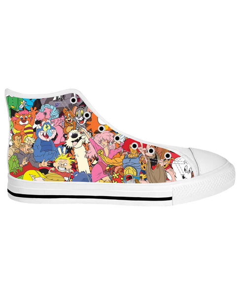 80's Cartoon Collage White Sole High Top Shoes