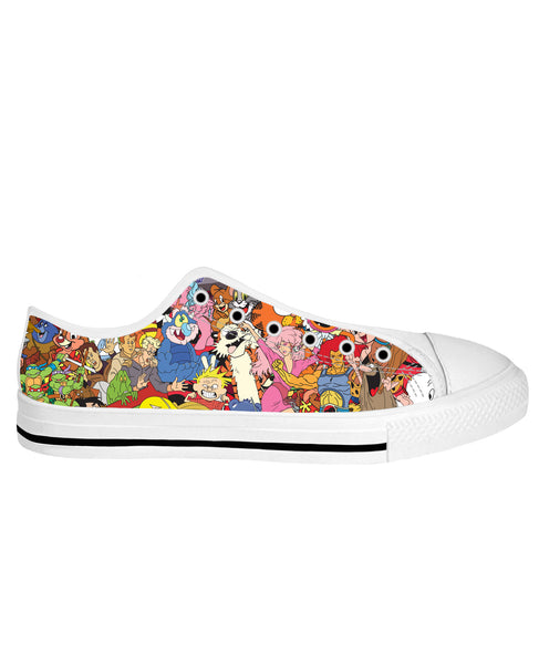 80's Cartoon Collage White Sole Low Top Shoes