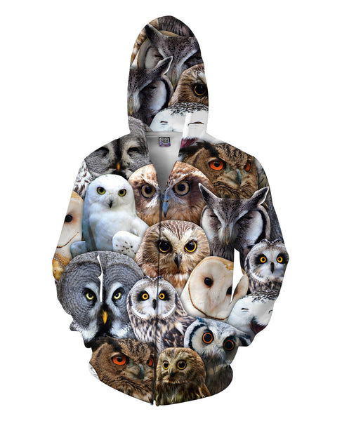 Owl Collage Zip-Up Hoodie
