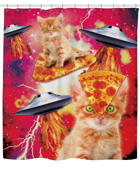 Bacon Pizza Space Cat Shower Curtain