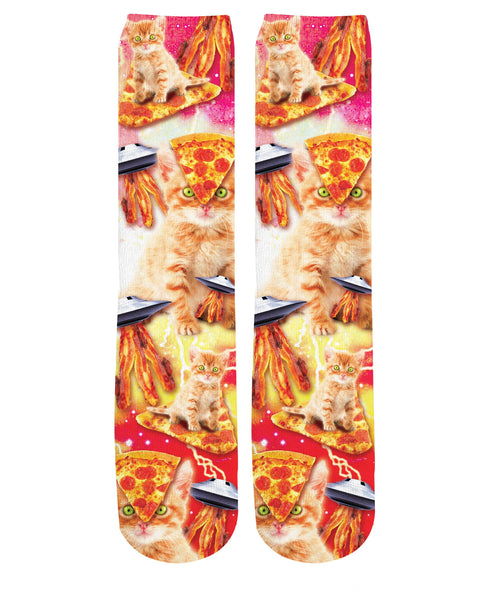 Bacon Pizza Space Cat Knee-High Socks
