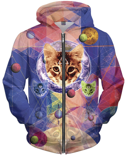 Geo Cat Zip-Up Hoodie T-Shirt