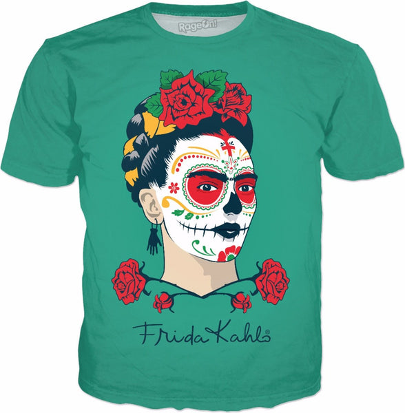 Frida Kahlo Sugar Skull Green T-Shirt