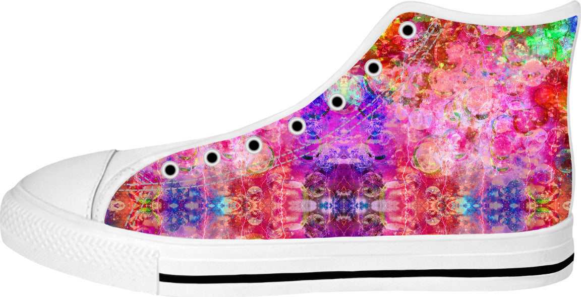 Neon Fractal Storm 2 White High Top Shoes