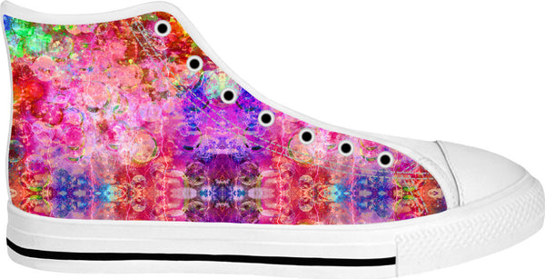 Neon Fractal Storm 2 White High Top Shoes