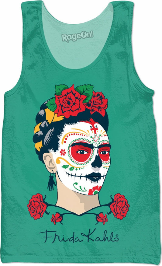 Frida Kahlo Sugar Skull Green Tank Top