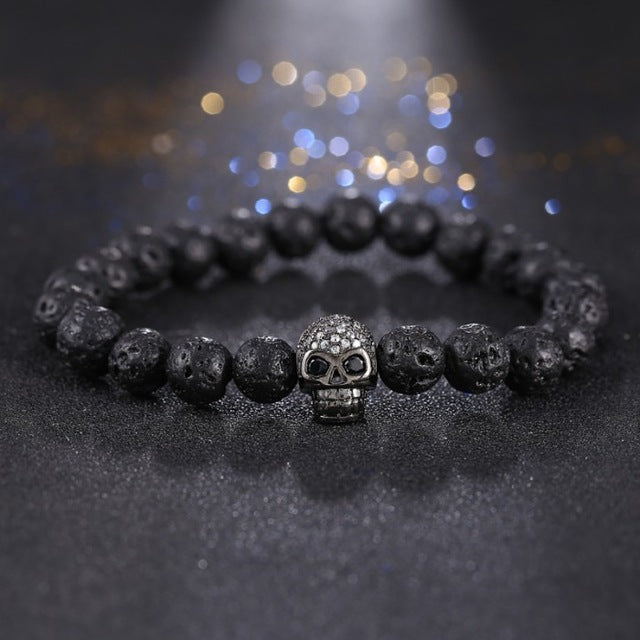 Skull Head Volcanic Rock Bracelet