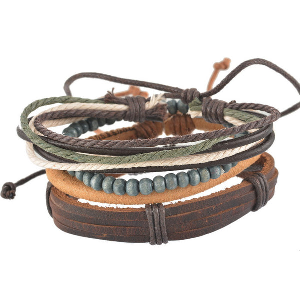 Stackable Vintage Leather Bracelet Set