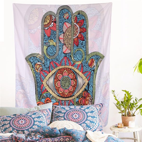 Hamsa Hand Floral Mandala Tapestry